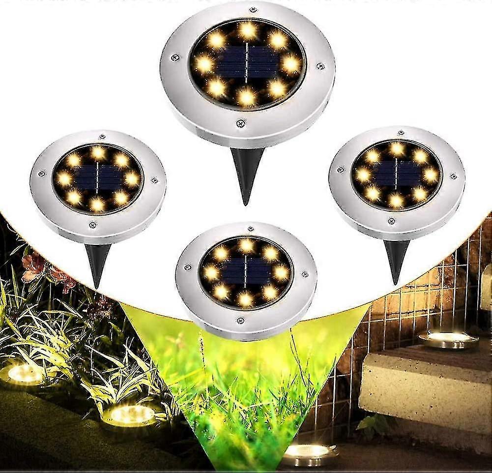 Solar Garden Light - 8led Underground Light, Waterproof Path Light Solar Powered, 4 Pack