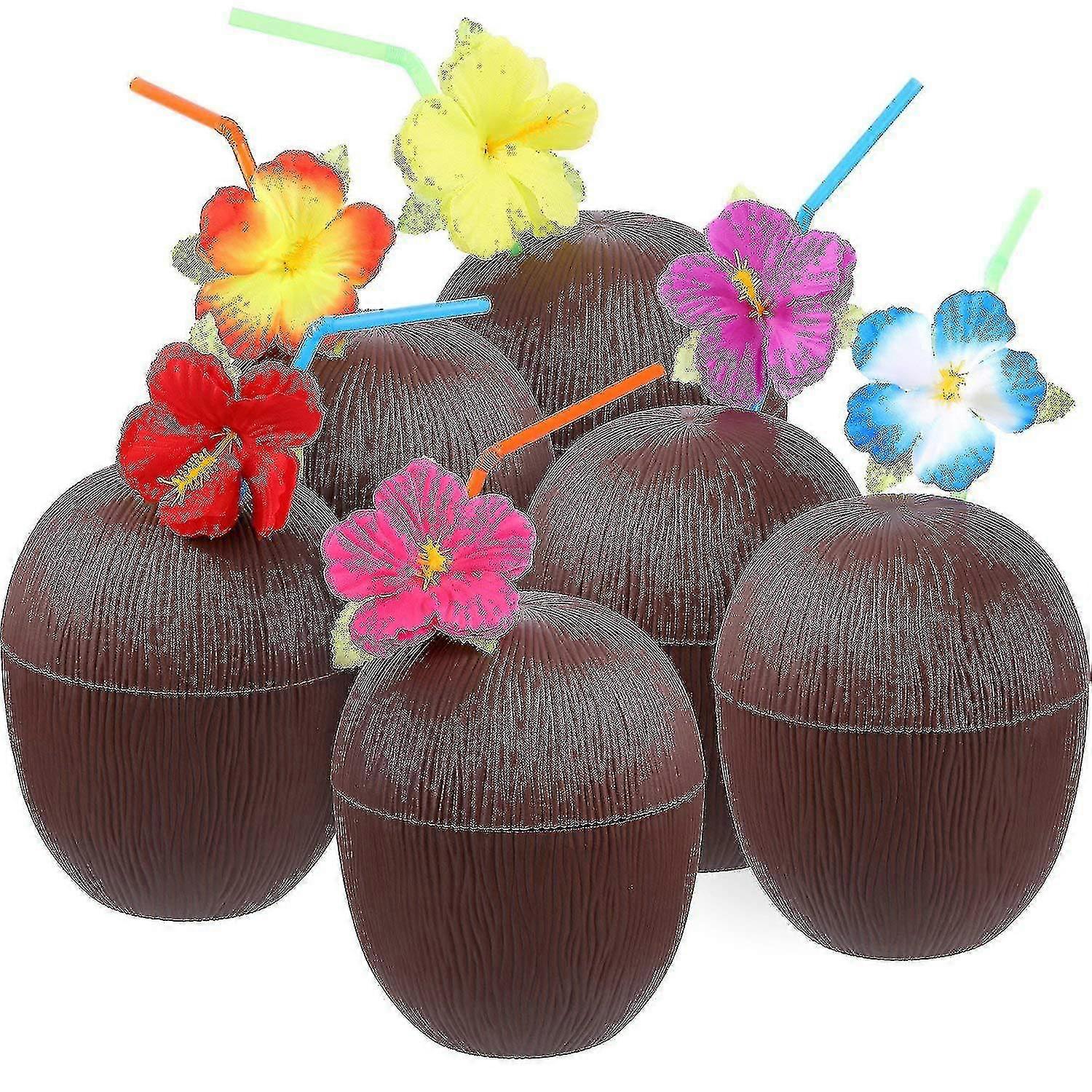 Set De 6 Vasos De Coco De Plástico Reutilizables Con Pajitas