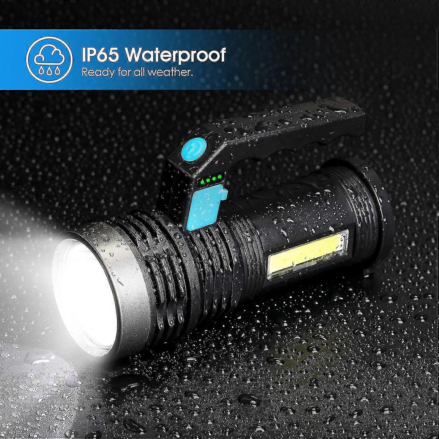 Usb Rechargeable Flashlight, 4 Modes Portable Powerful Led Flashlight With Cob Work Light And Handle