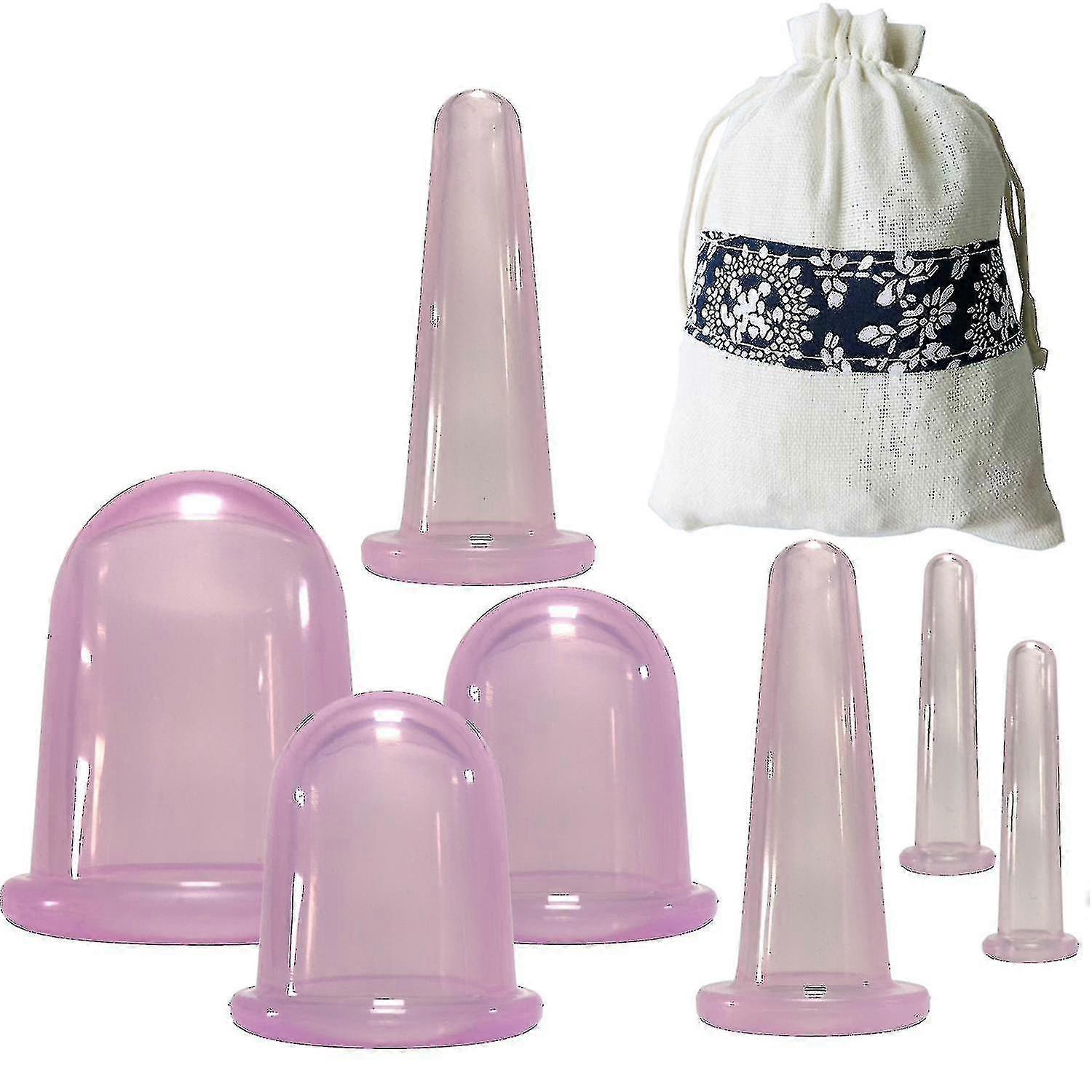 7pcs/set Jar Silicone Vacuum Cupping Cans For Massage - Anti Cellulite Suction Cups Face Body Pain Relief Massage (color: Purple)