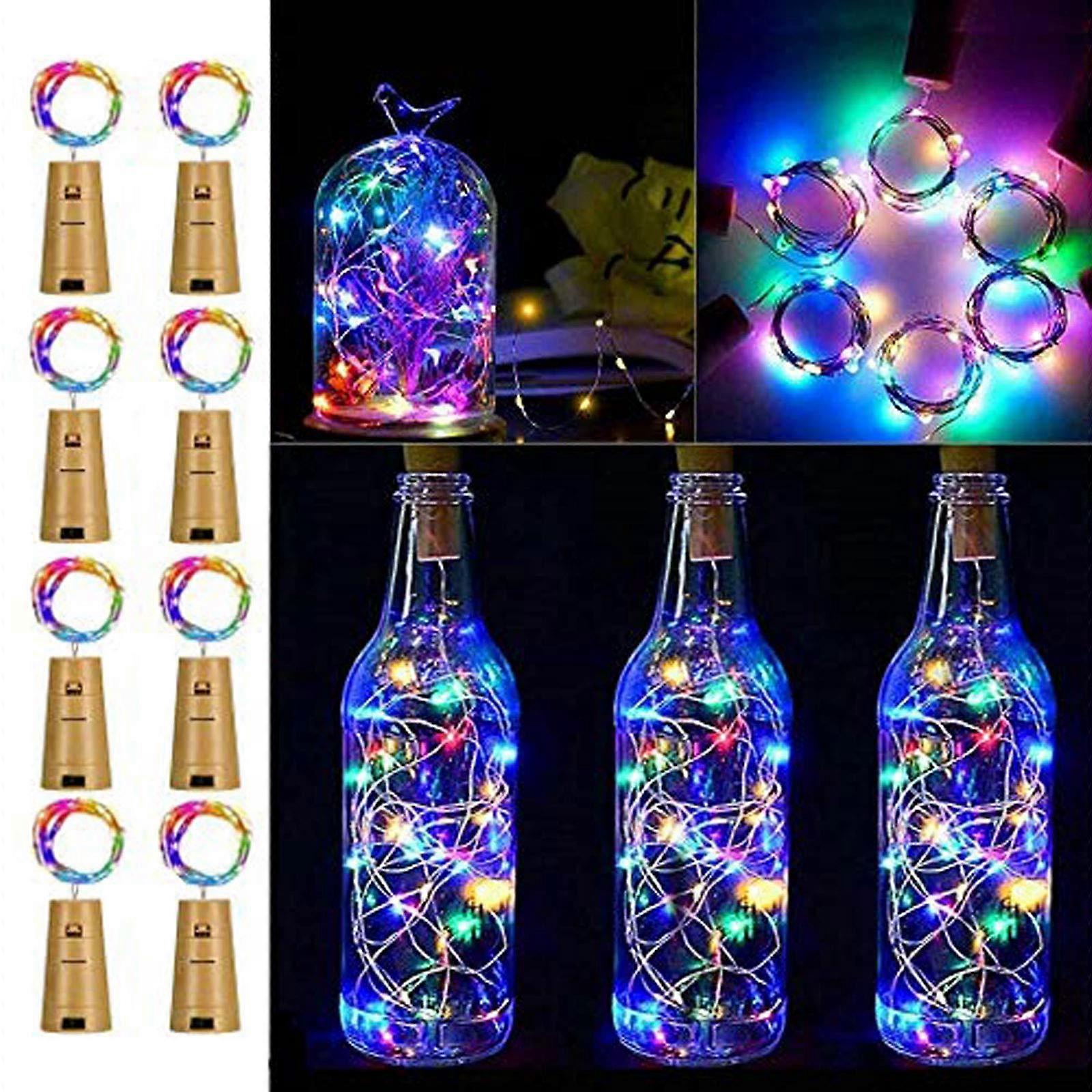 Wine Bottle Lights with Cork, 8 Pack Battery Operated LED Cork Shape Silver Copper Wire Colorful Fairy Mini String Lights