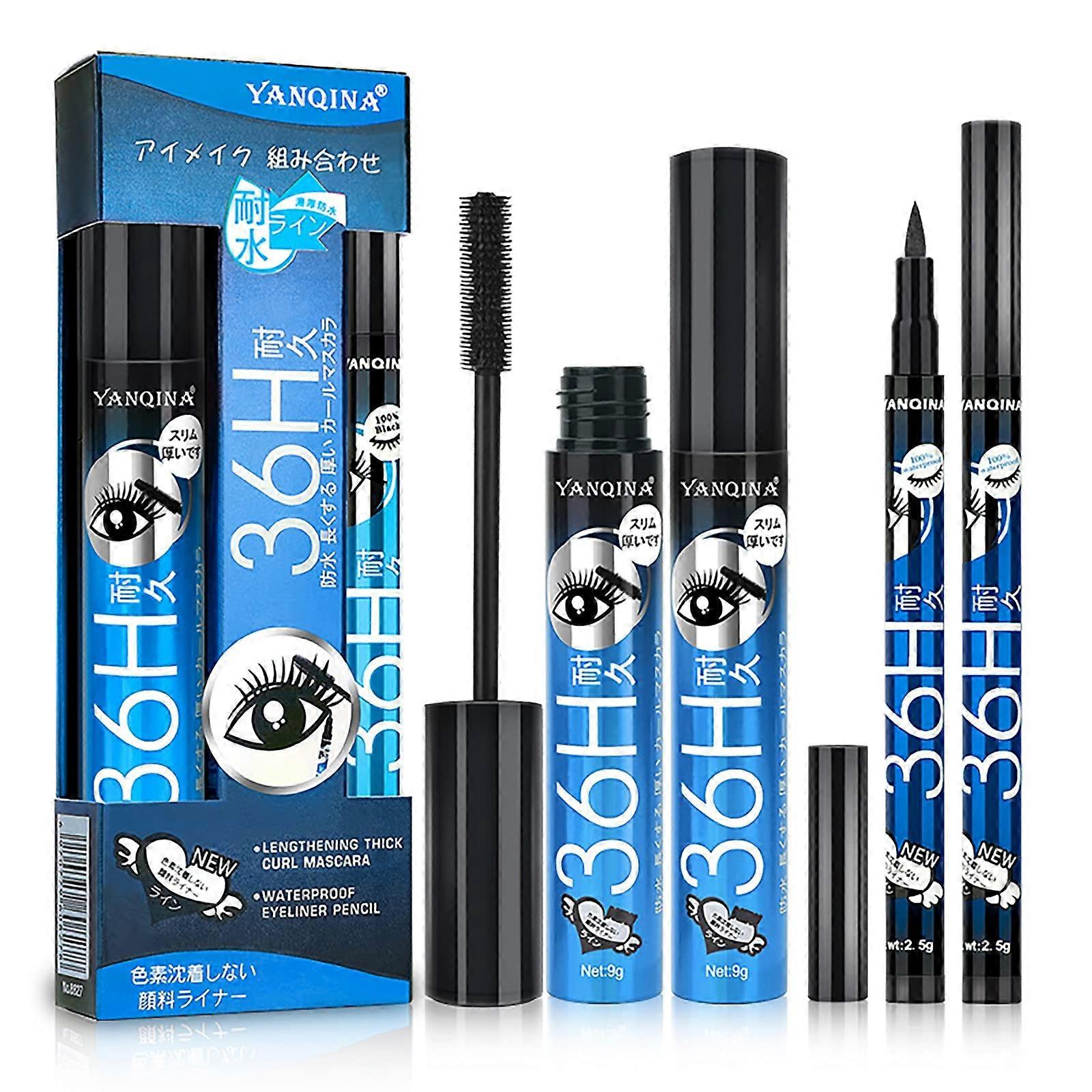 2 in 1 Mascara & Eyeliner Set 4D Volumising Curled Mascara 3D Eye Marker Waterproof Long-lasting Voluminous