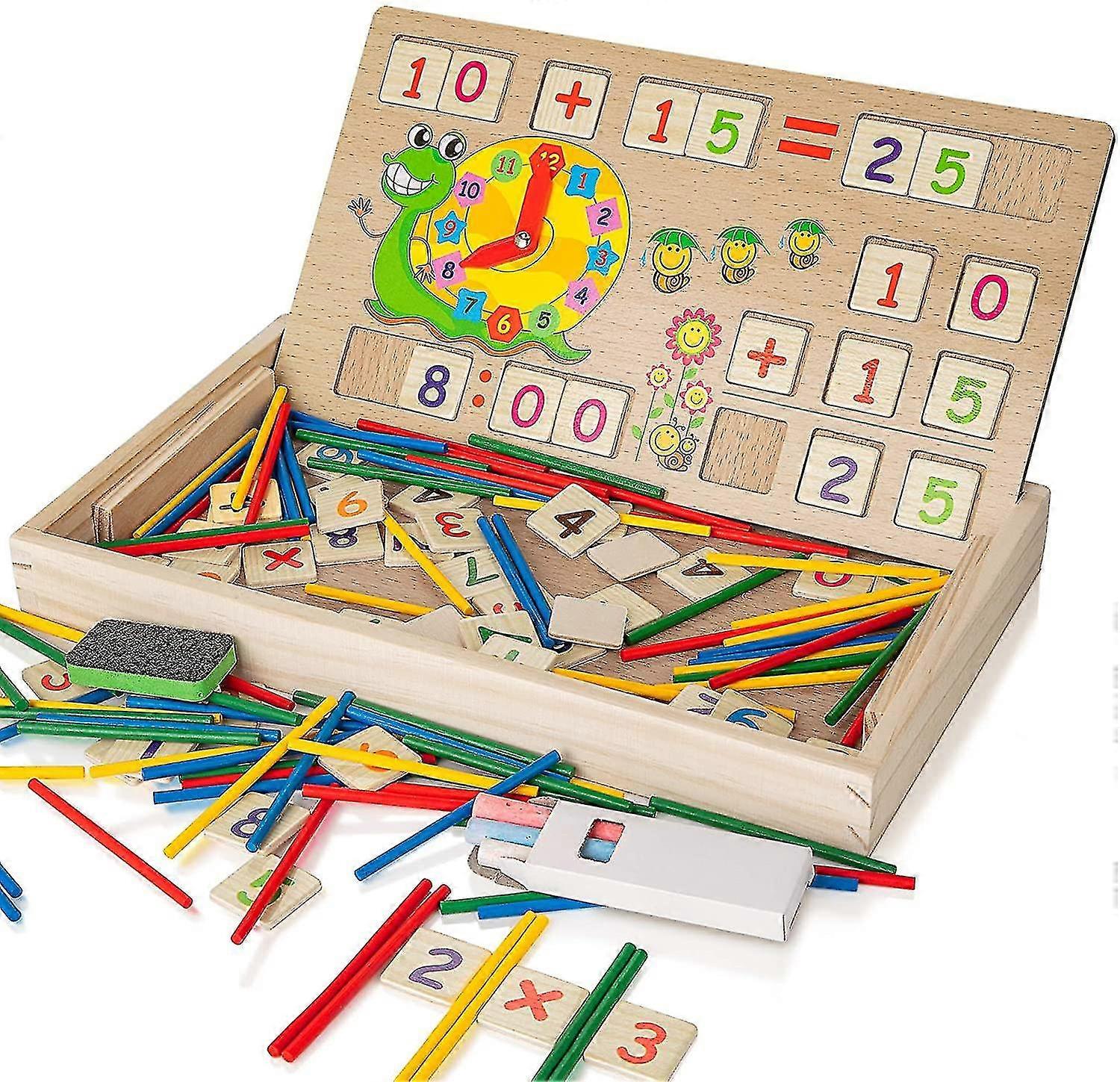 Educational Wooden Toy, Kids Number Time Counting Drawing Learning Toy