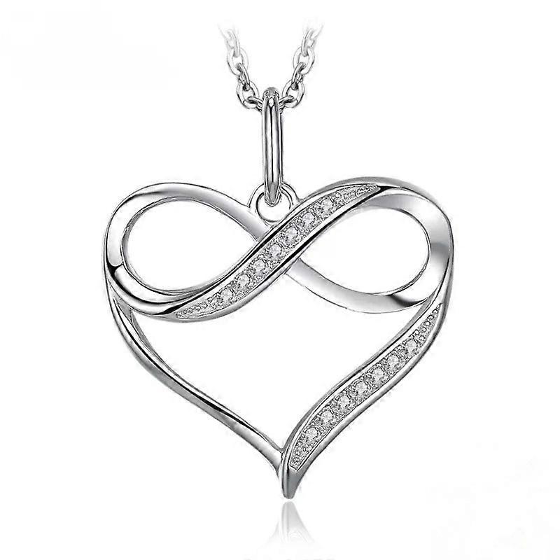 Diamond infinity heart pendant necklace silver collarbone chain