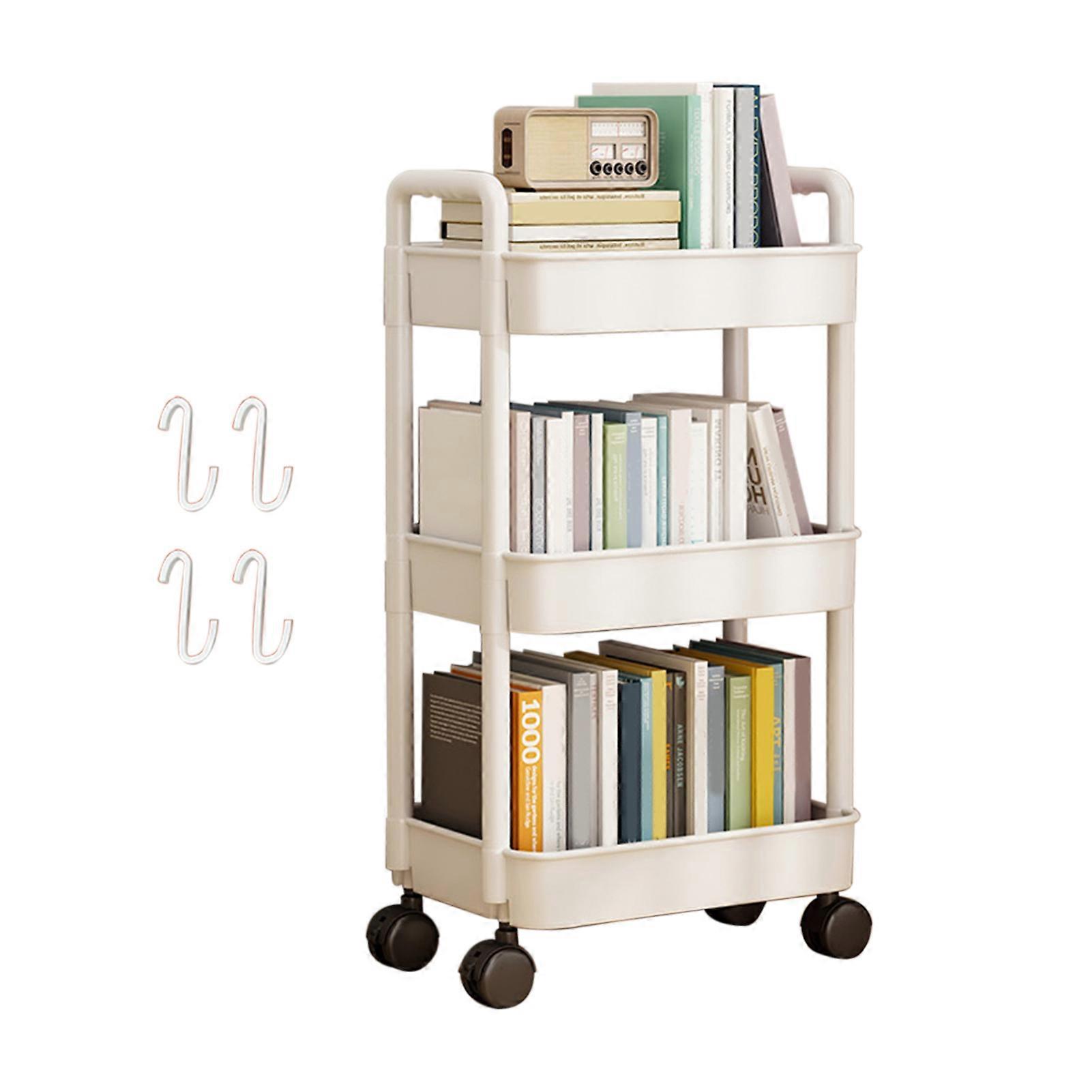 Storage Rack 4-Tier Rolling Cart with Wheels Sturdy Construction Large Capacity Strong Load-bearing Mobile Rack Trolley Bookshelf