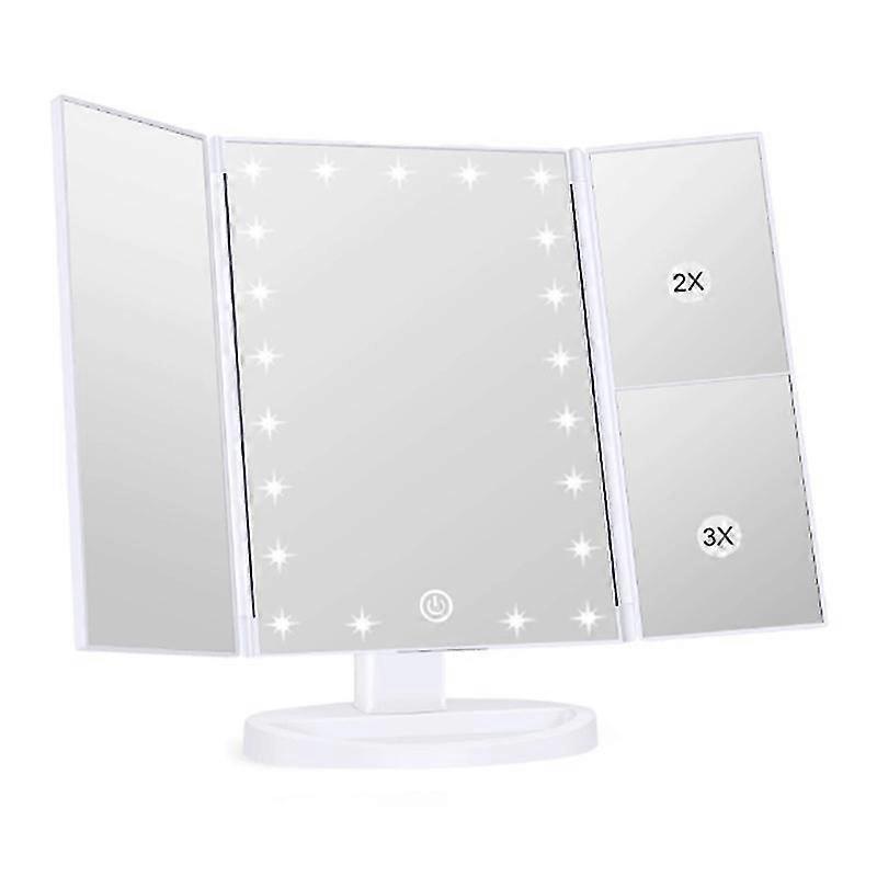Tri-fold Lighted Vanity Makeup Mirror With 3x/2x/1x Magnification, 21leds Light And Touch Screen,180 Degree Free Rotation Countertop Cosmetic Mirror