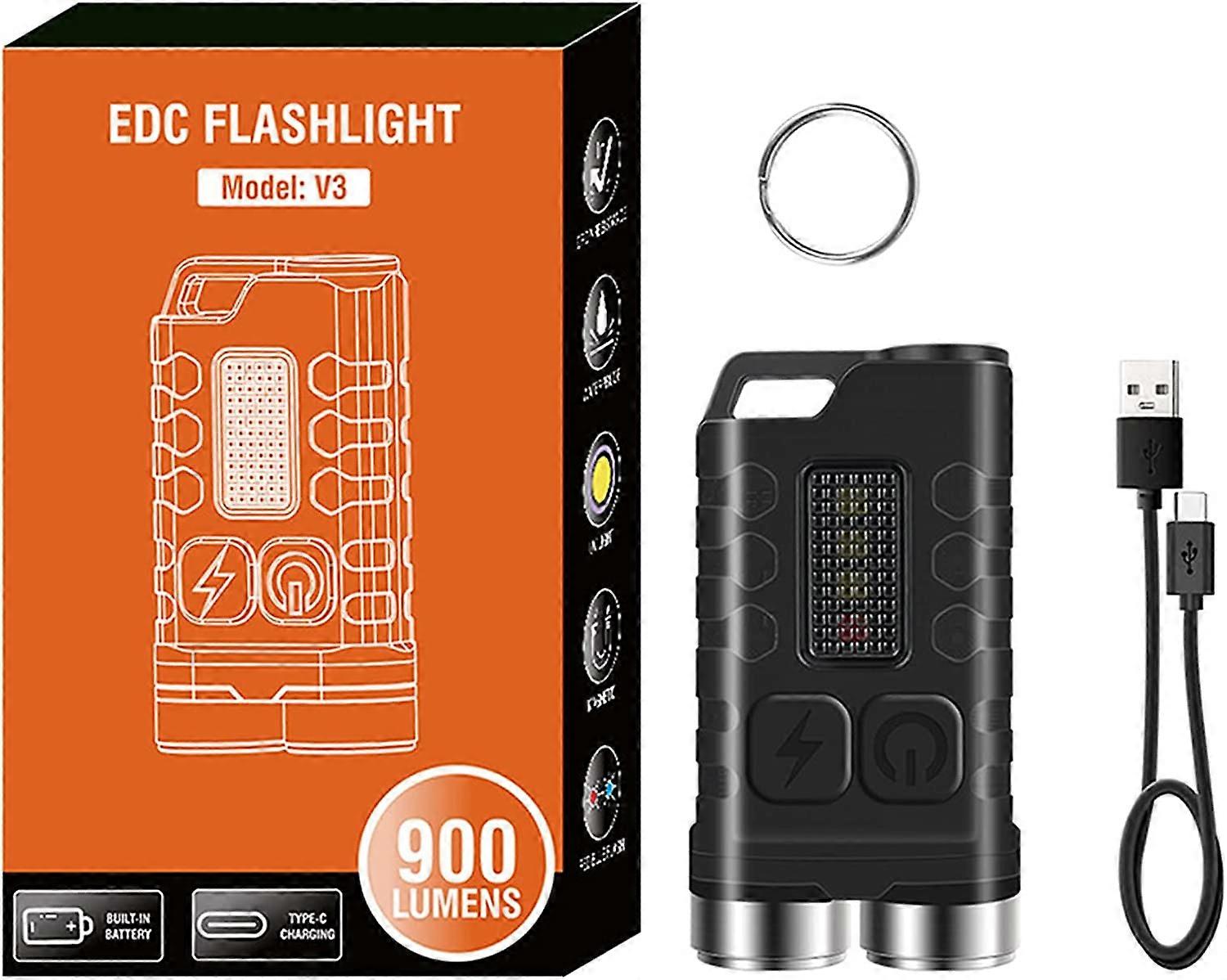 Mini LED Keyring Torch Super Bright 900 Lumens Torch Keyring with Cap Clip Design IP65 Waterproof Keychain Torch USB Rechargeable Flashlight with 12 M