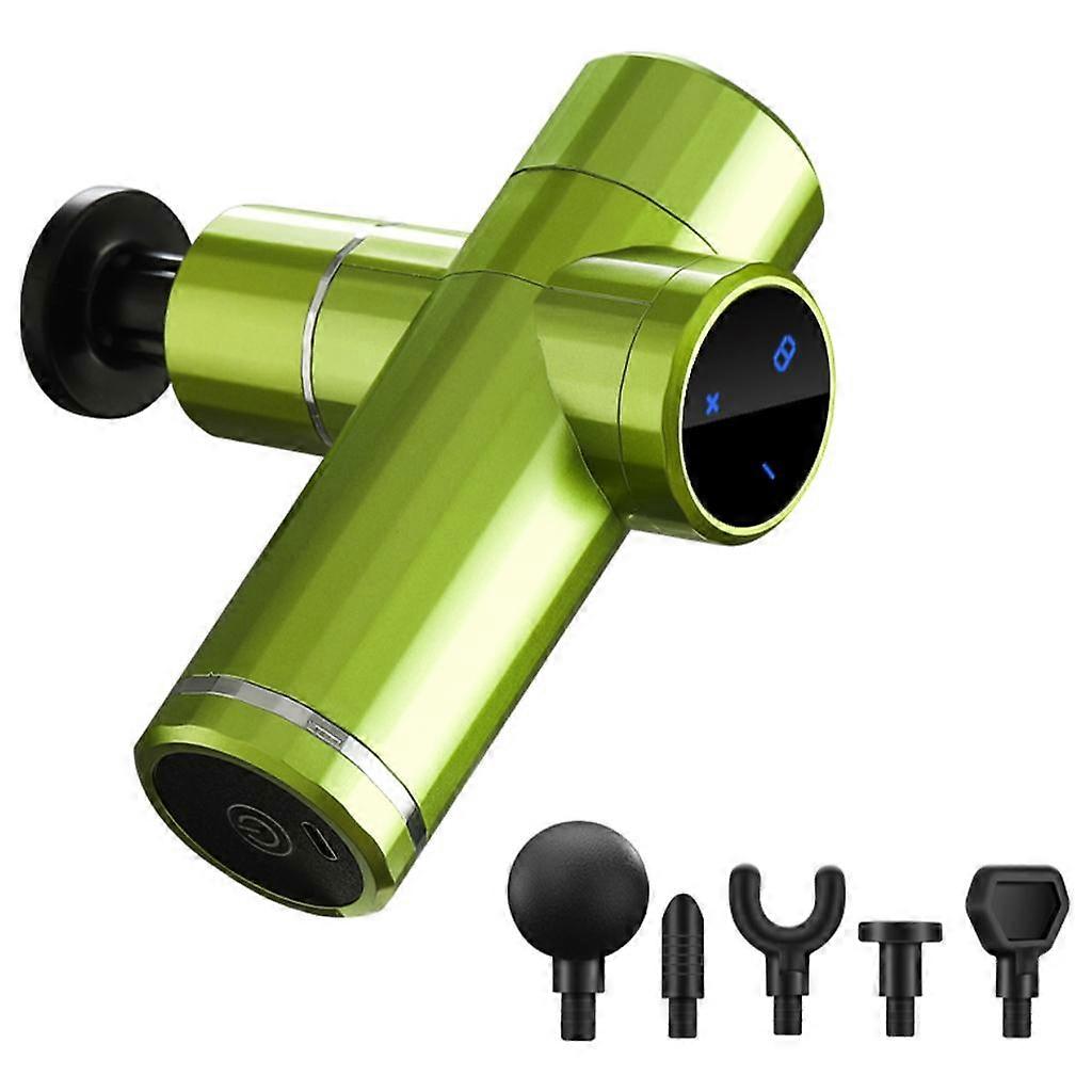 Mini pistola per massaggio portatile 5 teste elettrica per alleviare il dolore muscolare verde