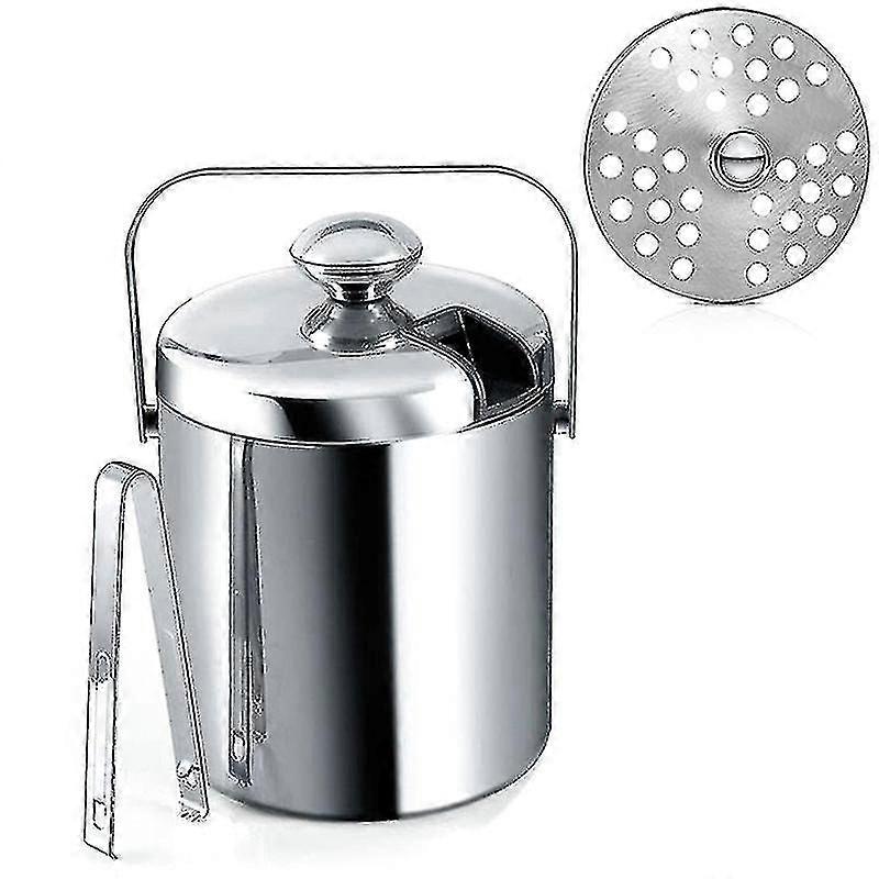 Ice Bucket With Lid, Double-walled Ice Bucket With Lid, Stainless Steel, 1.3 Liter Insulated Ice Bu