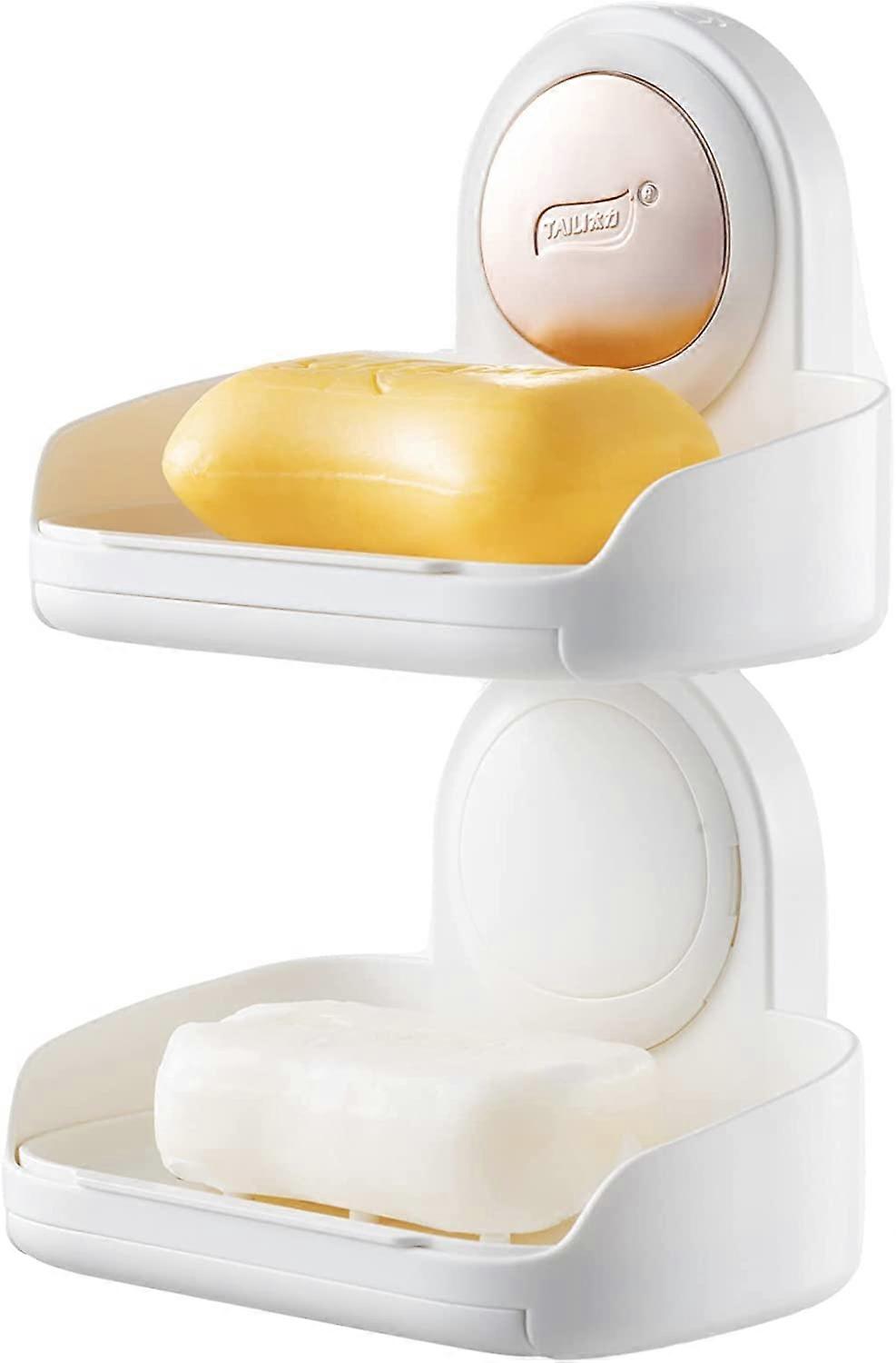 Double Layer Soap Holder Suction Cup One Second Installation Soap Dish Suction No Drilling Self Draining Soap Sponge Holder Waterproof Soap Saver Hold