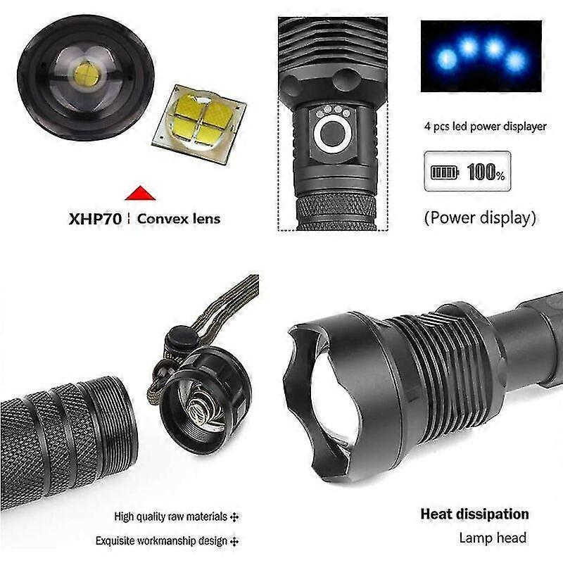 Most Powerful 90000 Lumens Led Flashlight Usb Flashlight 26650 Xhp70 Xhp50 Hunting P70 Flashlight