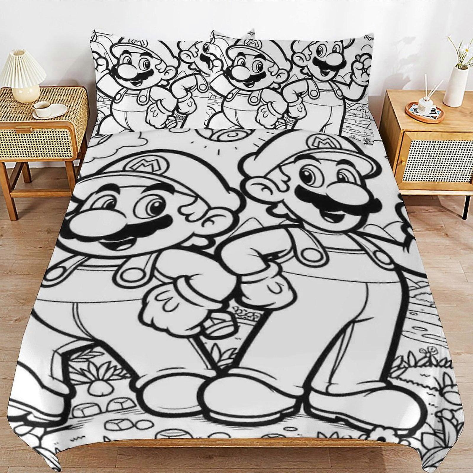 Sängkläder ZM548 Super Mario 3-delat täcke, Mjukt påslakanset i mikrofiber med dragkedja, 1 påslakan + 2 örngott TS548