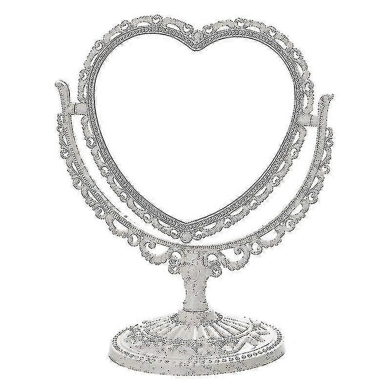 Makeup Mirror Heart Shaped Rotatable Double Sided Desktop Cosmetic Vanity Mirror(1pc, White)