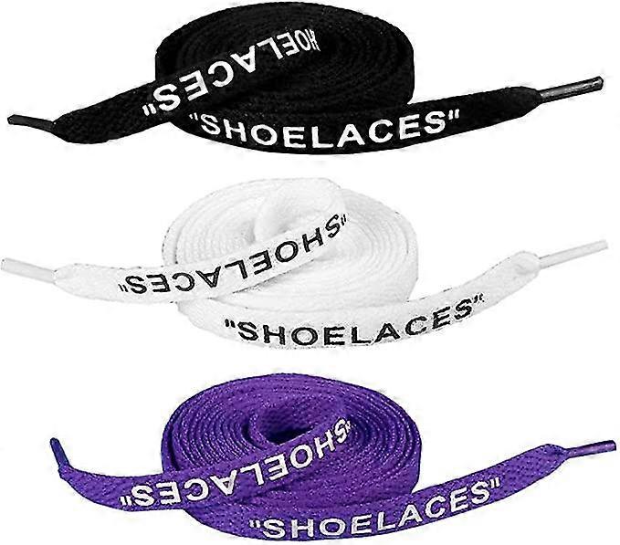 3 Pairs Of Text Printed Flat Shoelaces Replacement Laces For Sneakers-1.2 M(black,white,purple)