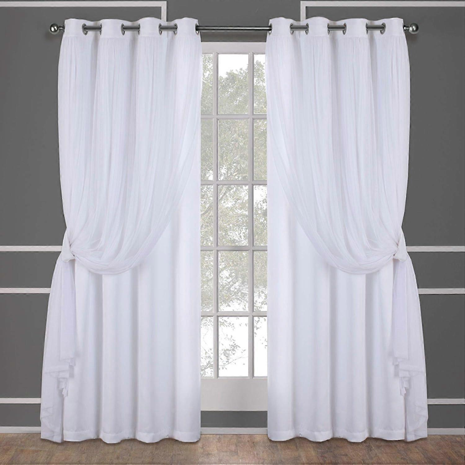 Coppia di pannelli per tende a strati solidi e trasparenti con parte superiore passacavo, 52x84", bianco, 2 pezzi