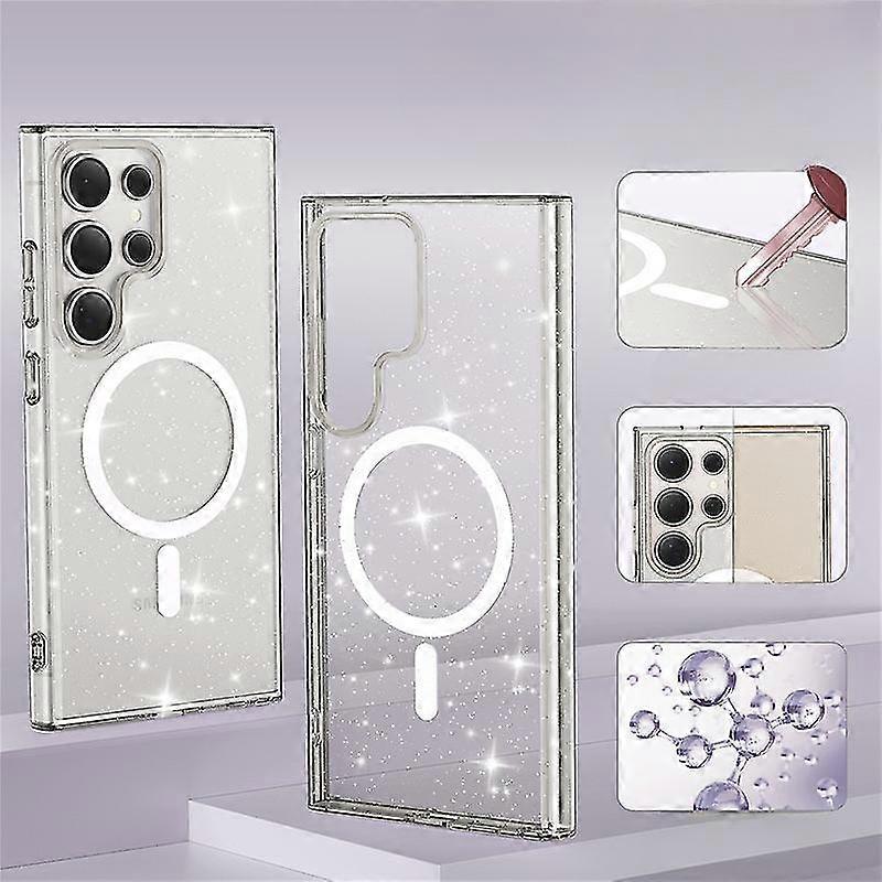 Para Galaxy S24 Ultra Case compatível com Magsafe, Clear Magnetic Glitter Sparkle Luxury Protector Cover para Samsung S24 Ultra