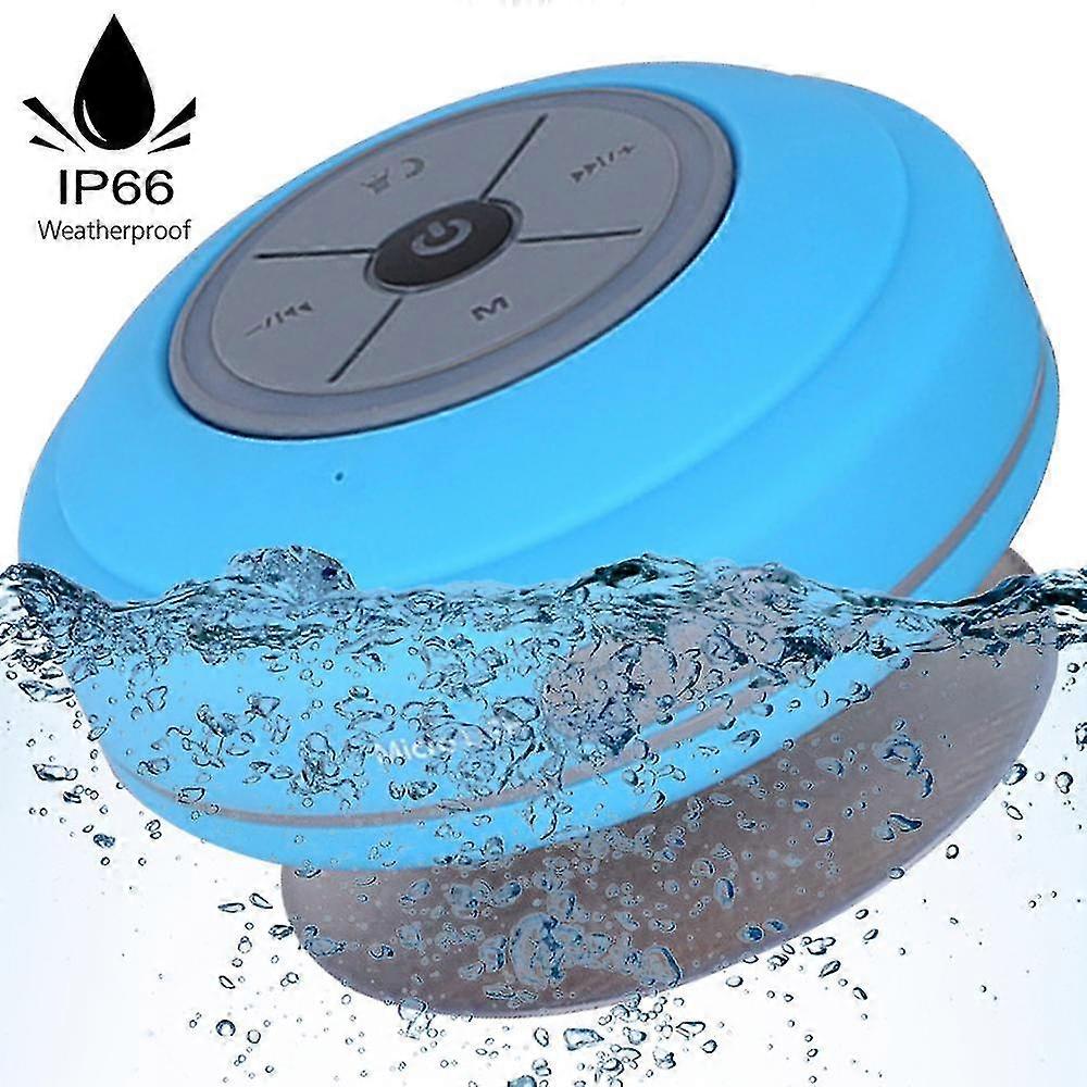 Waterproof Bluetooth Led Shower Speaker Fm Radio Tf Card Reader, Built-in Control Buttons, Speakerphone-blue