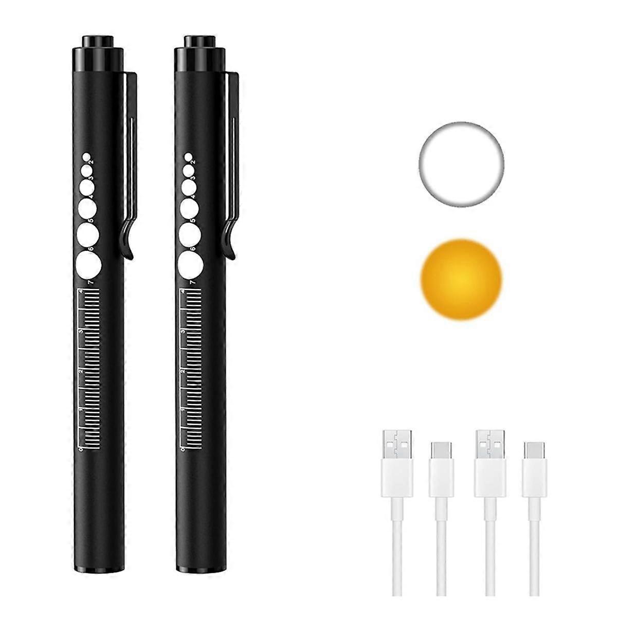2Pcs Rechargeable Pen Lights with Pupil Gauge & Ruler, LED Penlights for Nurses Doctors, Echargeabl