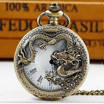 Reloj de bolsillo de cuarzo de caballo esqueleto de oro esfera blanca números arábigos collar reloj colgante hombres mujeres regalo unisex decoración pop