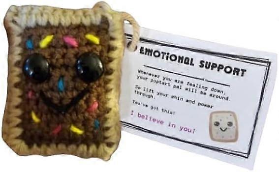 Emotional Support Pop Tart, Handmade Calm Plushy Knitting Doll with Positive Affirmation Card, Crochet Keychain Funny Emotional Support Positive Croch