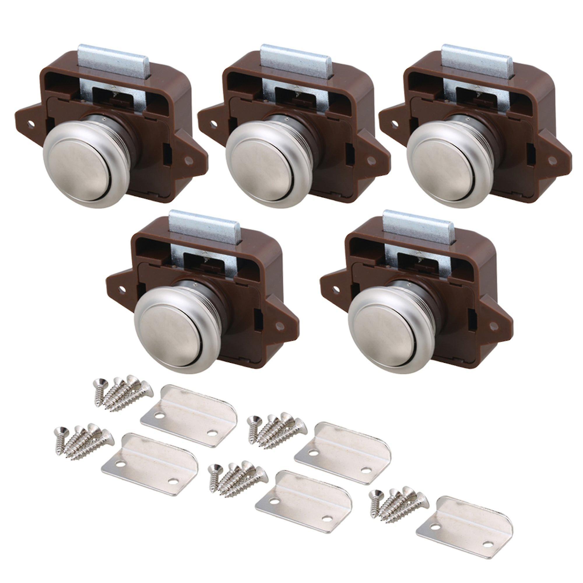 5 Pieces Push Button Cabinet Latchs For Rv Camper Motorhome Brown Silver