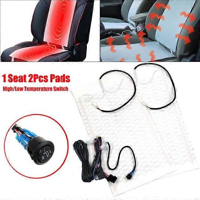 Carbon Fiber 5-Level Heated Seat Cushion Kit With Round Switch – 2-Seat Set, 12V, 60°C Thermostat