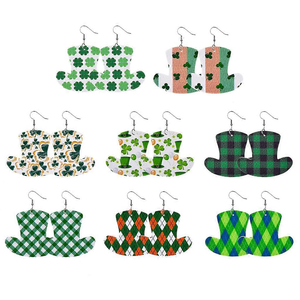 8Pack Irish Hat Shape Drop Dangle Earrings Green Lucky Lattice Hook Earring