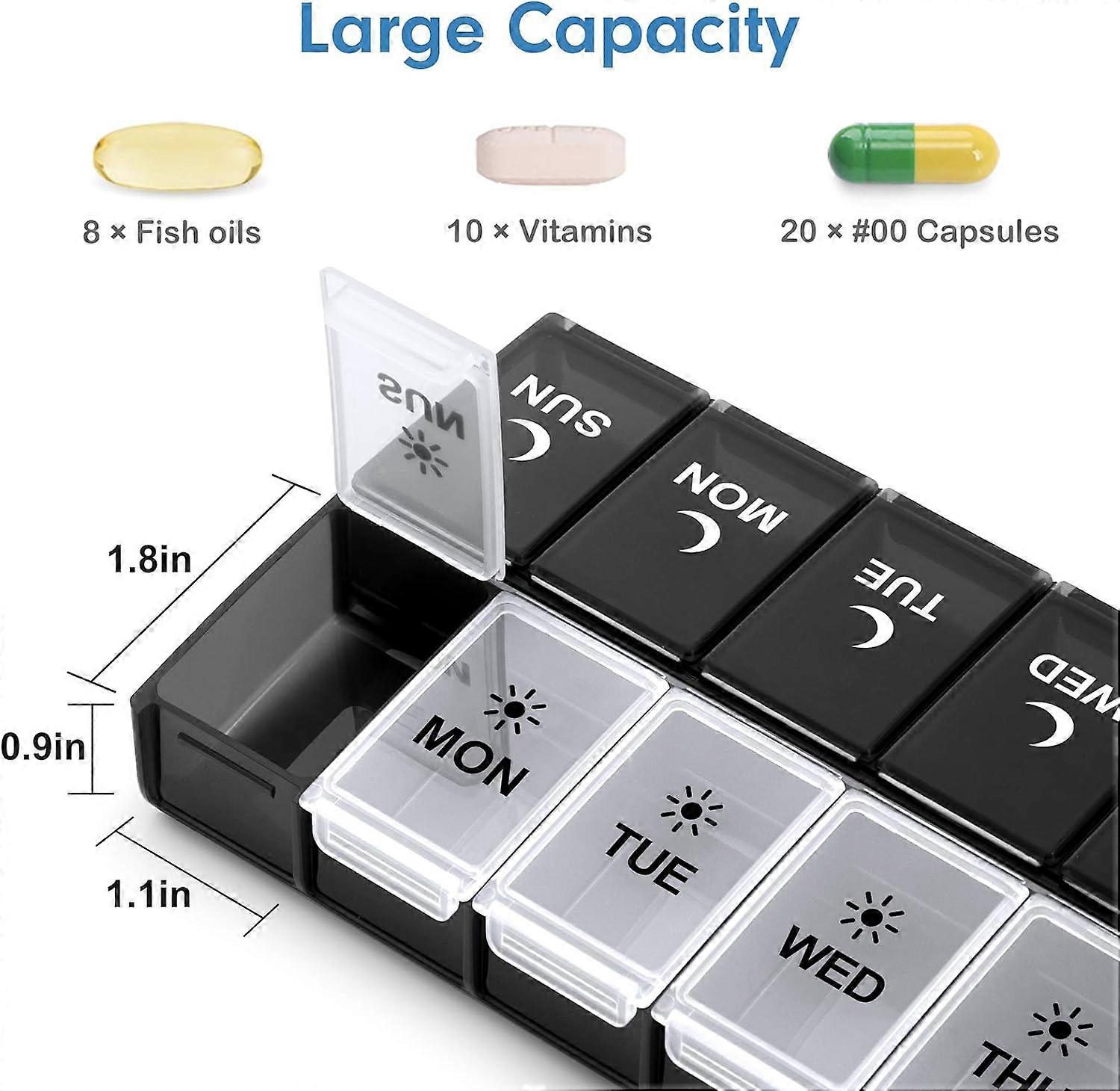 7 Day Pill Organizer 2 Times a Day, Large Weekly AM PM Pill Box, Day ...