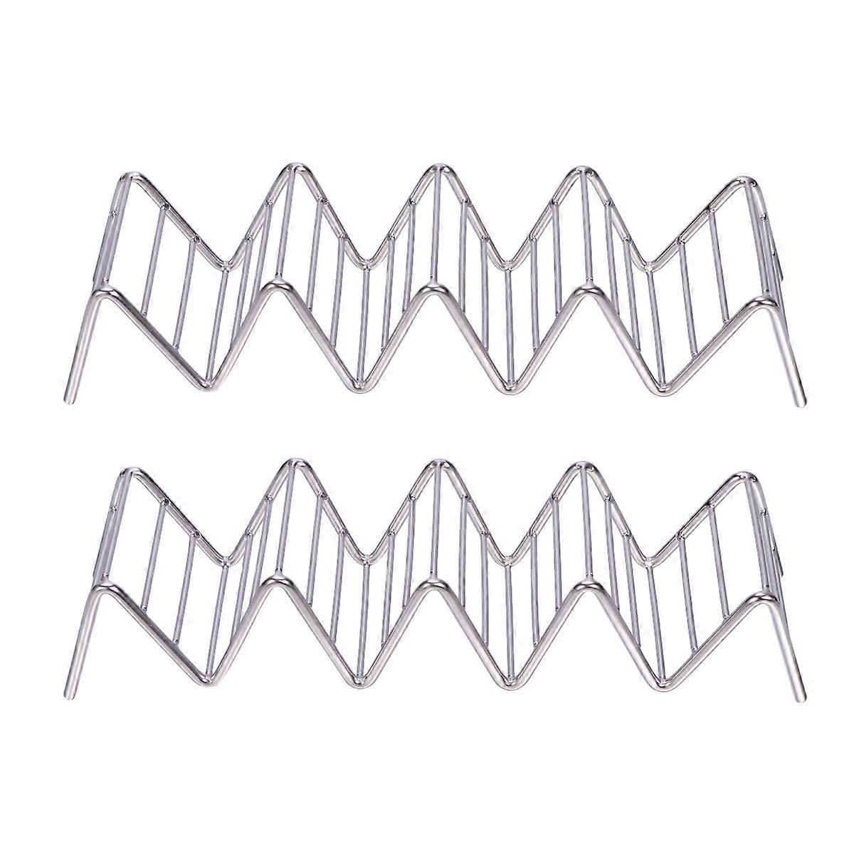 2 قطعة الفولاذ المقاوم للصدأ تاكو حامل حامل 5 جيوب تاكو حاملي رف تاكو والتاكو الصلب (فضي)