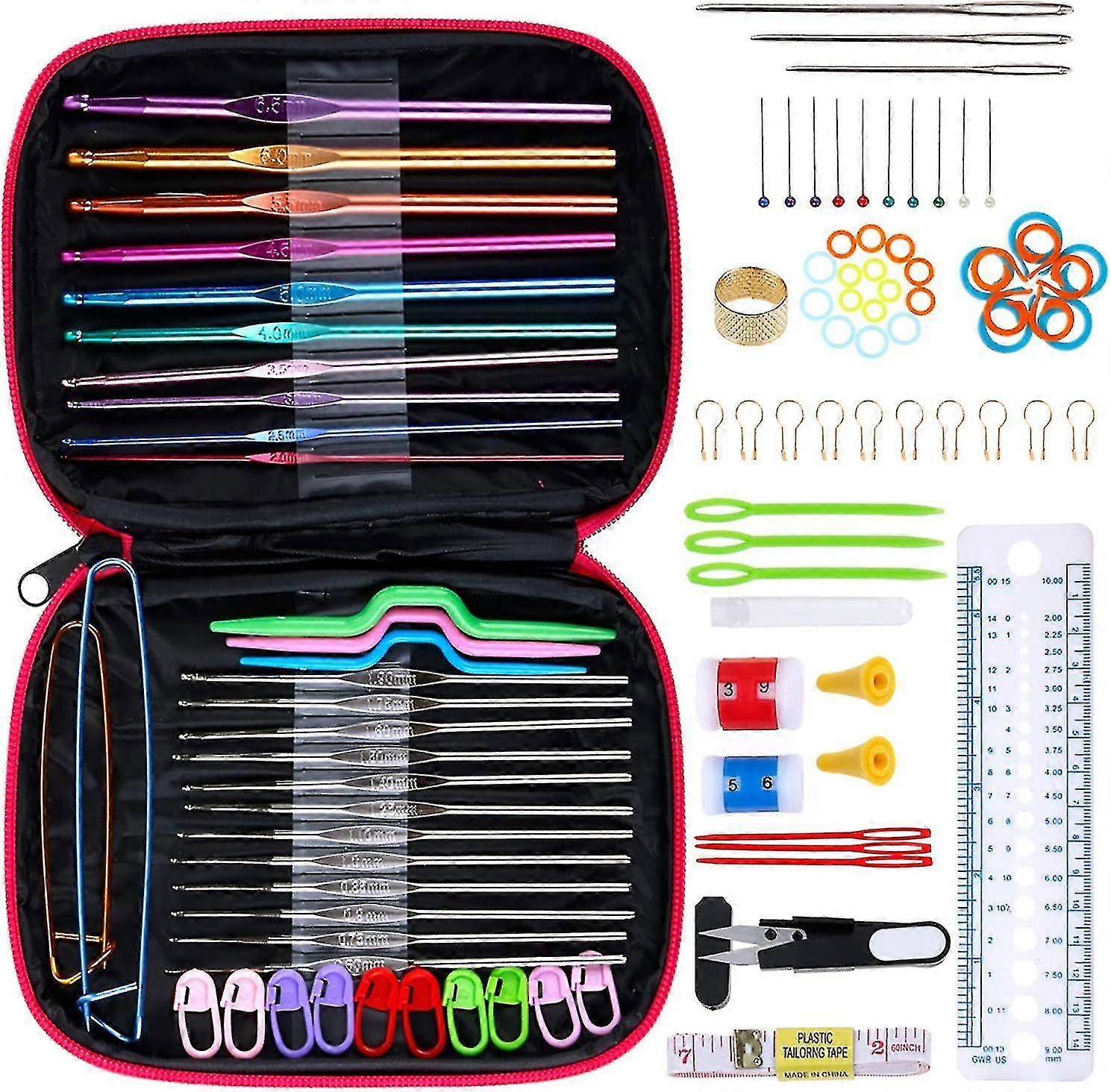 100 PC αξεσουάρ πλέξιμο εξαρτήσεις 22pcs αλουμίνιο πλέξιμο γάντζους ποικιλία των αγκίστρια εργαλεία κιτ ροζ