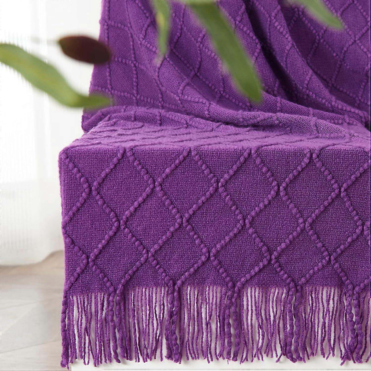 Knitted Throw Blankets for Couch and Bed, Soft Cozy Knit Blanket with Tassel, Off White Lightweight Decorative Blankets and Throws, Farmhouse Warm Wov