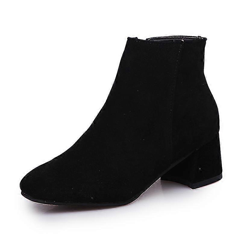 Women's Ankle Boots Patent Leather Pu Mid Calf Low Block Heel Booties Back Zipper Short Boots