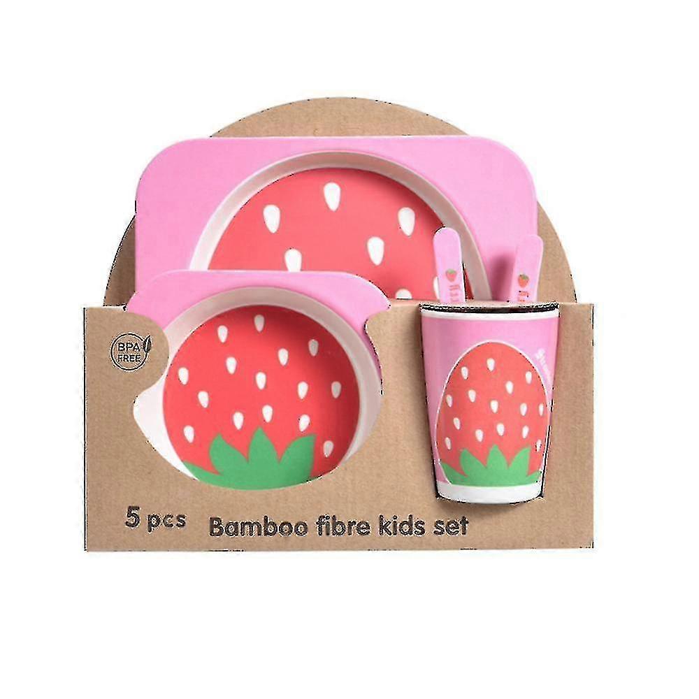 Homemiyn Five-piece Bamboo Fiber Children's Tableware Strawberry Pattern Kid Sets