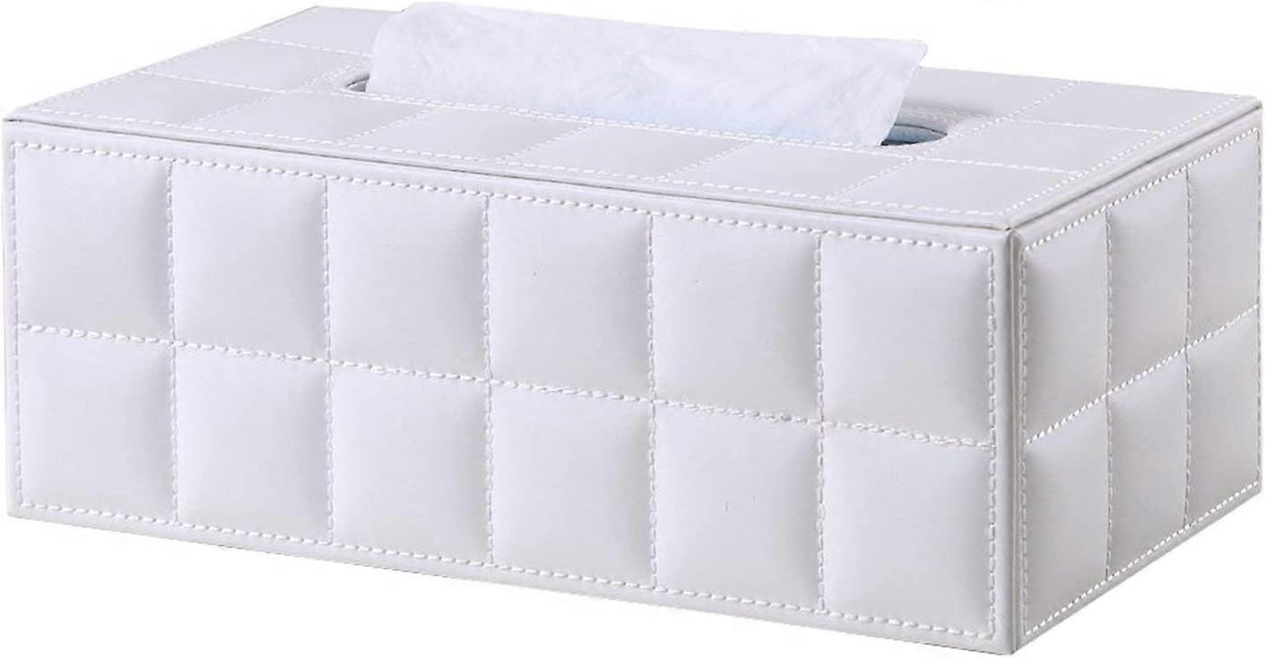 Rectangular Leather Tissue Box (White)