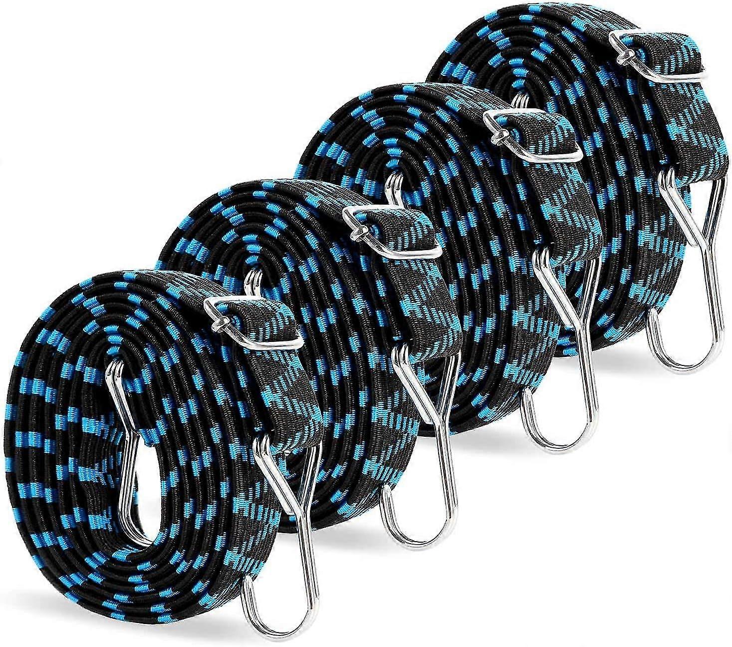 Flat Elastic Bungee Cord with 2M Hooks - Adjustable Bungee Cord with Metal Hook, Luggage and Bike Moving Strap