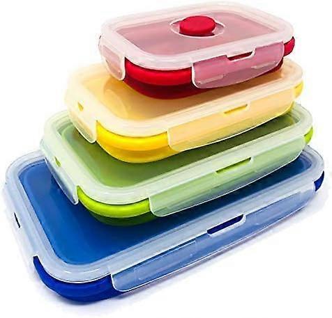 Set of 4 Collapsible Silicone Food Storage Container, Leftover Meal box For Kitchen