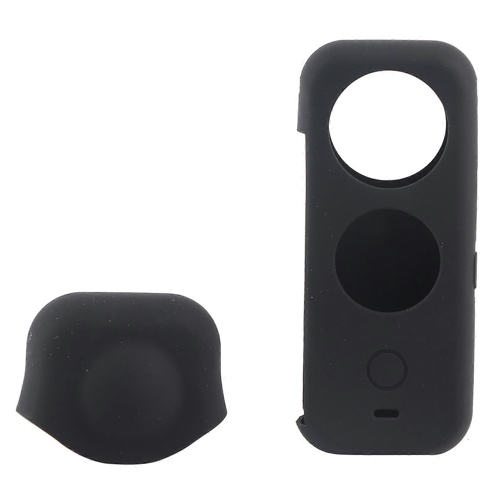 Small Panoramic Camera Silicone Protective Case with Lens Cover for Insta360 ONE X2Black