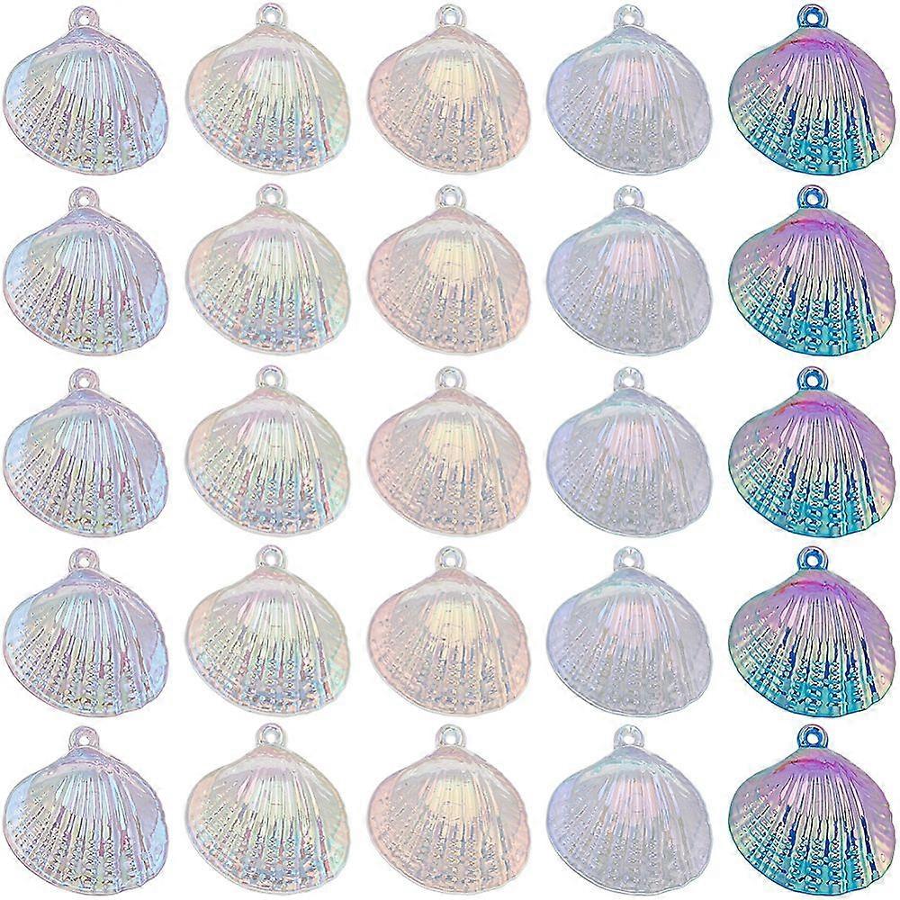 50Pcs 5 Colors UV Plating Iridescent Transparent Plastic Pendants AB Color Plated Shell Mixed Color 27.5x27x6mm Hole: 2mm 10pcs/color