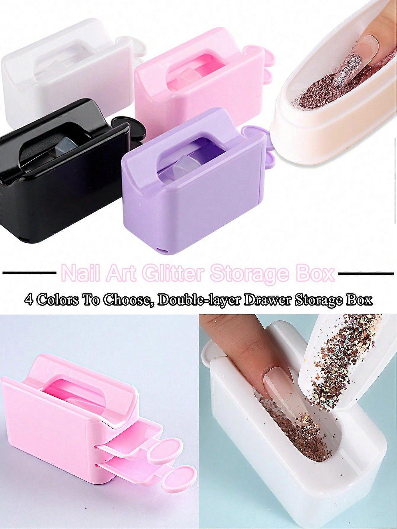 4 لون مزدوج الطبقة درج مسمار مسحوق إعادة تدوير مربع ، 1 قطعة تسلل مسحوق تخزين مربع المحمولة تخزين الحاويات الماس ، بريق مسمار مساعد 