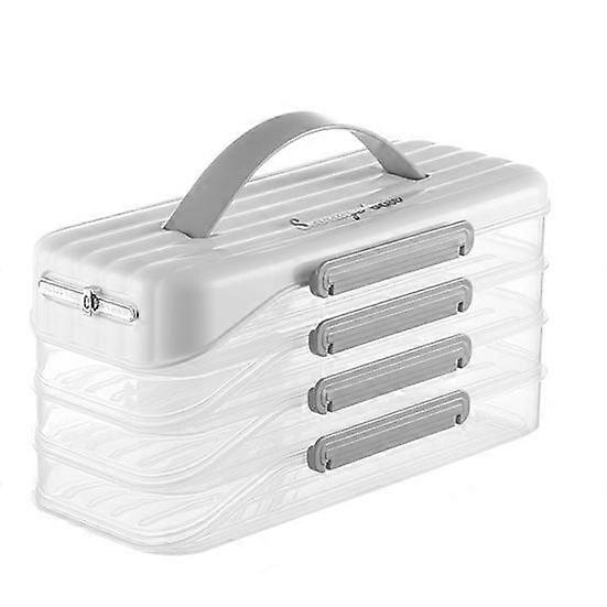 4-layer Dumpling Box with Spoon & Mold Stackable Dumpling Case with Lid Handle Date Dial Transparent Food Storage