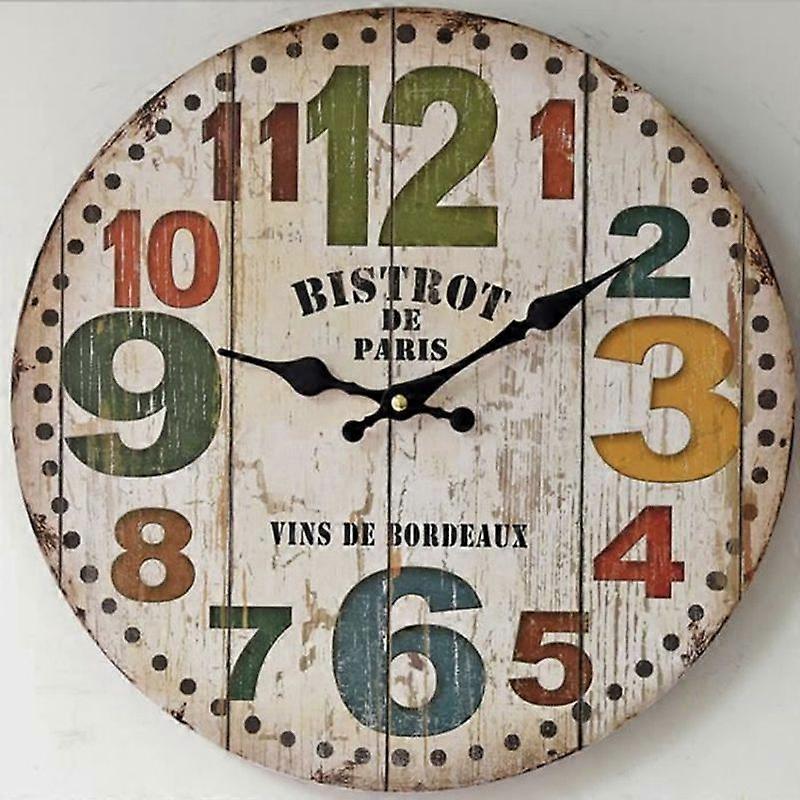 Decorative silent solid wood wall clock decorated with colorful numbers