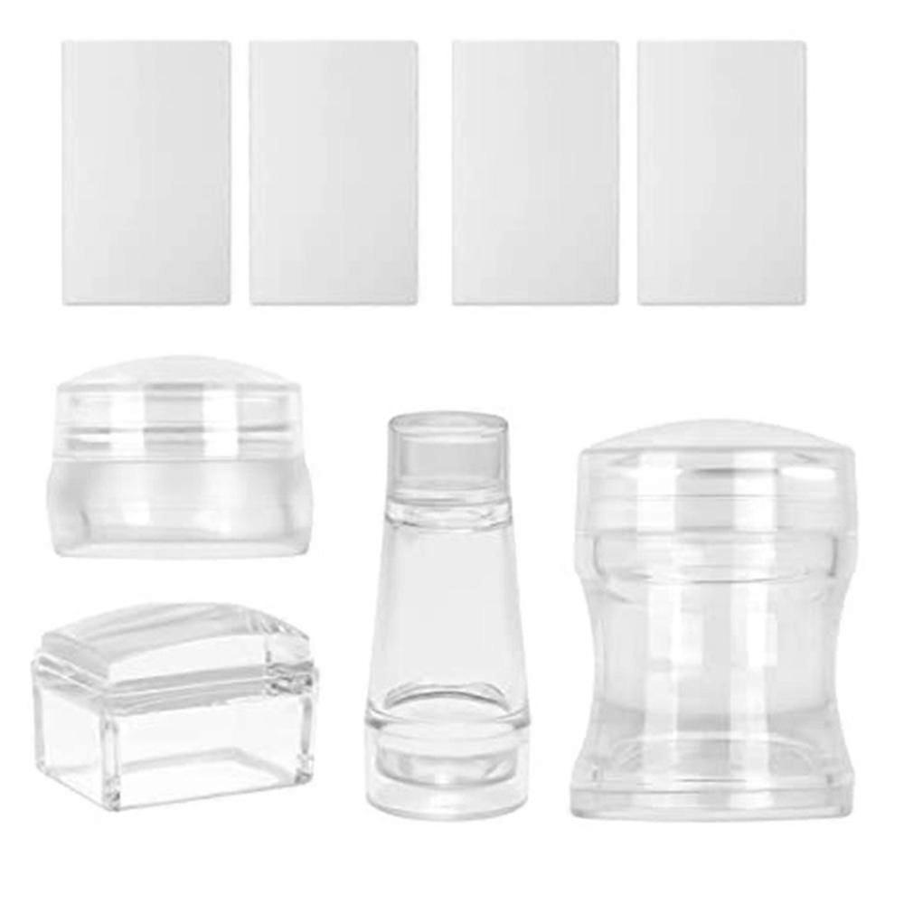 Different Clear Silicone Nail Art Stamps Set With 4 Scrapers, Round Rectangular Double Headed Clear Visible Body Jelly Stamps For Nail Art