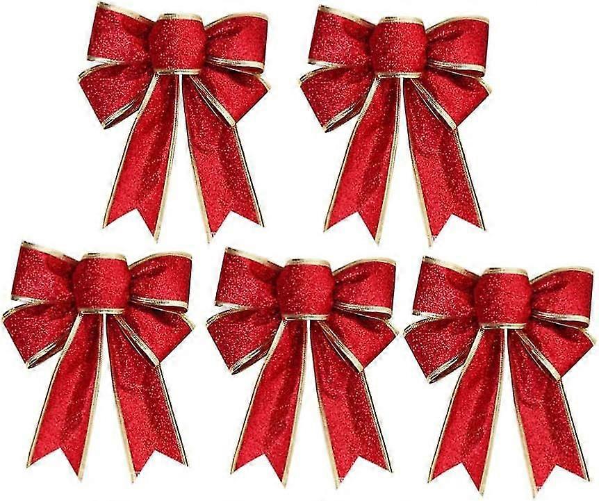 Glitter Christmas Tree Bows - Holiday Tree Hanging Ornaments - Red
