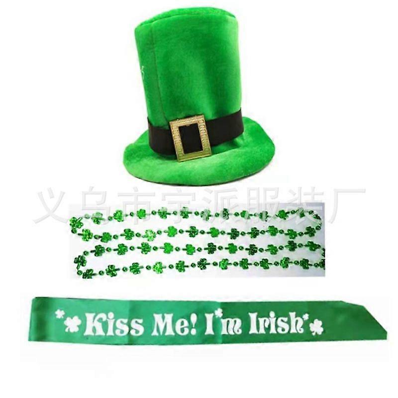 St. Patrick's Holiday Hat Irish Green Hat Bead Chain Shoulder Strap Set