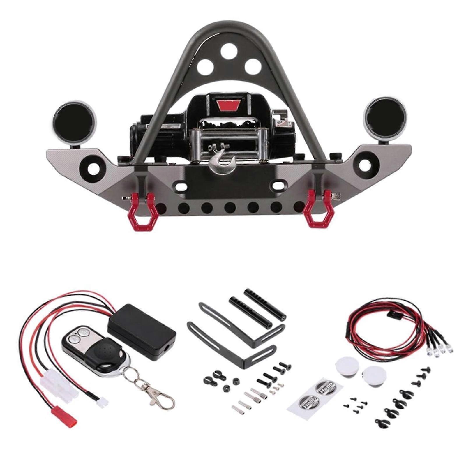 RC Model Bumper Metal Set Anti-Collision with Winch for 1/10 Model Car Parts Tools for SCX10 TRX4 Parts Titanium
