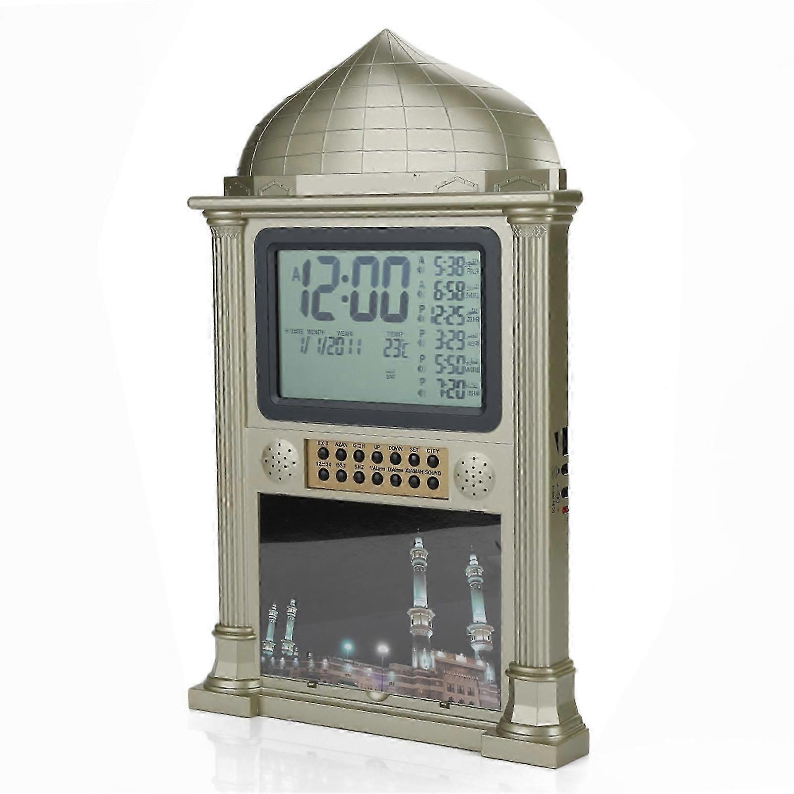 1pcs Plastic Islamic Prayer Digital Calender Time Display Alarm Wall Clock(golden)