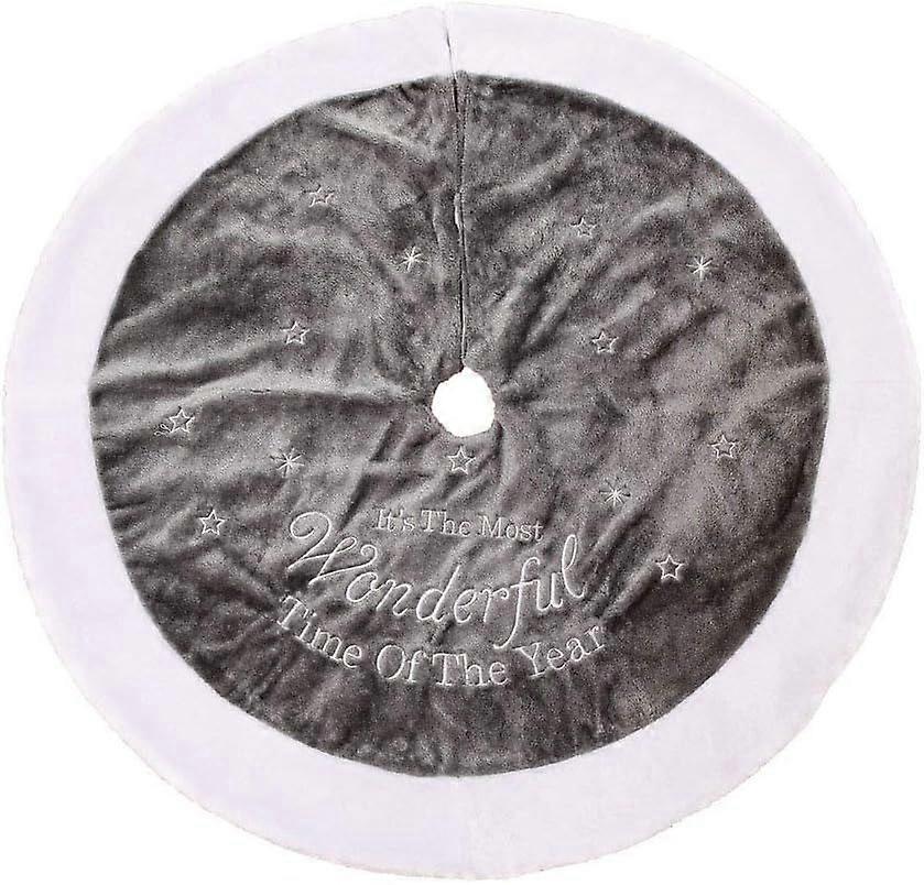 Plush Embroidered Christmas Tree Skirt 90cm Gray