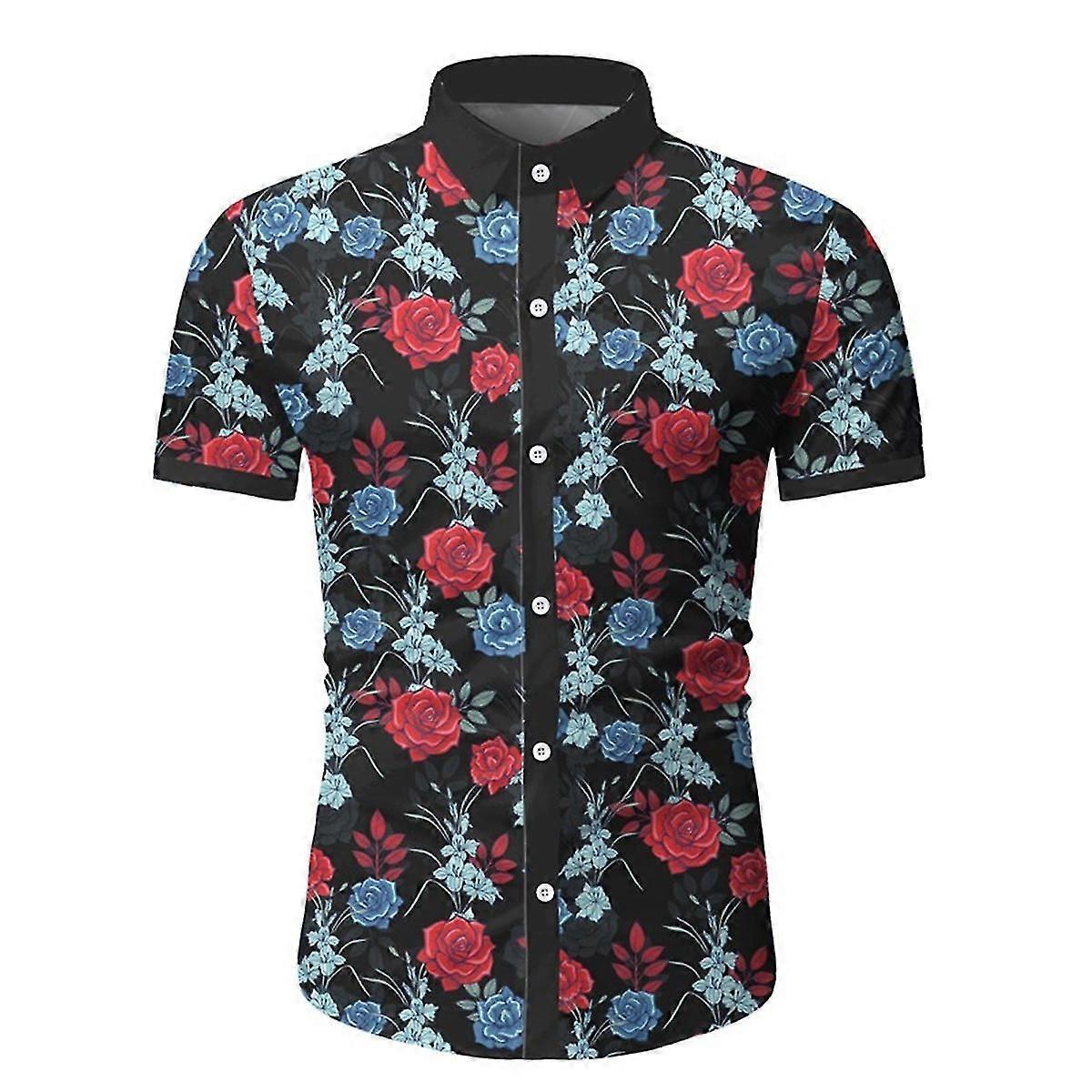 Herren Sommer Revers Lässiges Blumen Kurzarmhemd