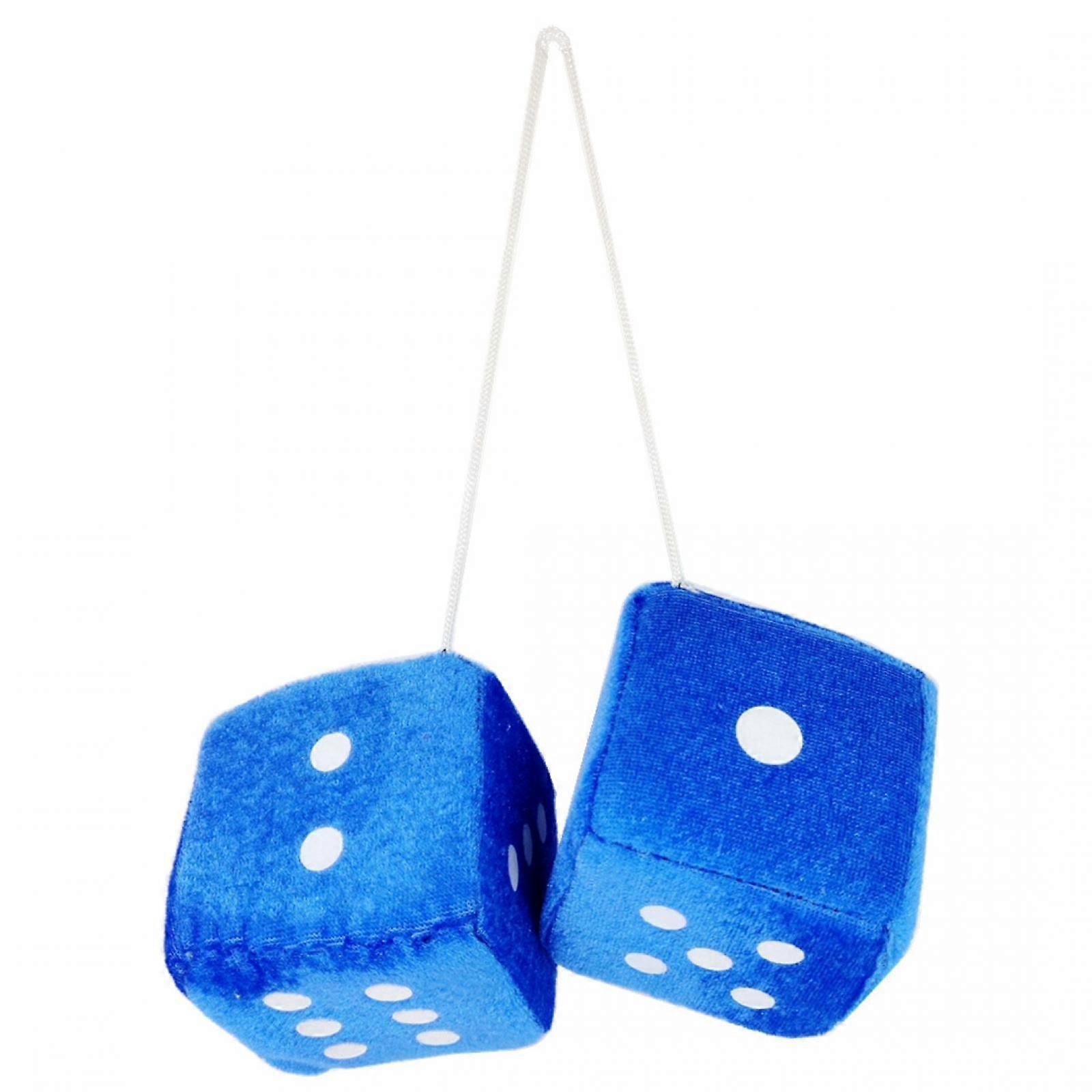 2.8 Dice Pair Plush square pendant toy Car Mirror Fuzzy Dice Car Decorative Hanging Mirror Pair(Blue, 2.8inch)