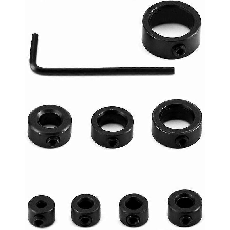Drilling Depth Stop Set, Depth Stops for Drill Bits Ø 3/4/5/6/8/10/12/16 mm Hex Key Included Black 9 Pcs